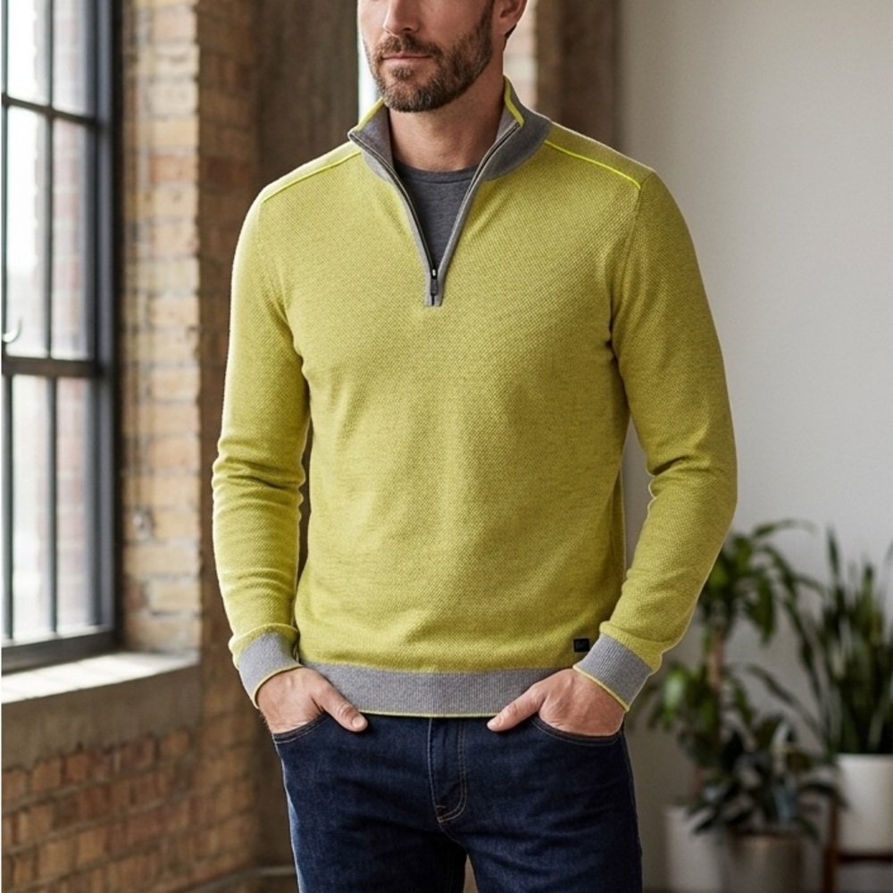 Hugo Boss Quarter Zip Pullover Cotton Silk Slim‎ Fit Sweater Men's Size Medium